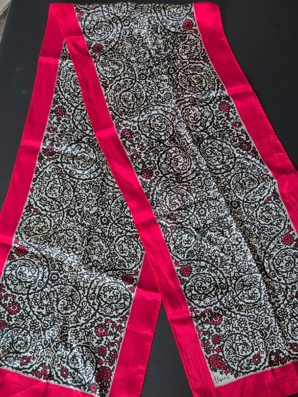 Vera Red Black Floral Silk Scarf
